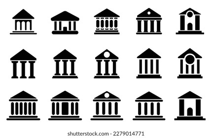Bank icon set. Vector graphic illustration. Suitable for website design, logo, app, template, and ui. bank building vector icon. Vector Illustration.