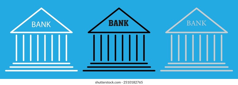 Bank icon set. Vector graphic illustration. Suitable for website design, logo, app, template, and ui. Bank symbol icon vector sign and symbol isolated on sky blue background. Eps file 26.