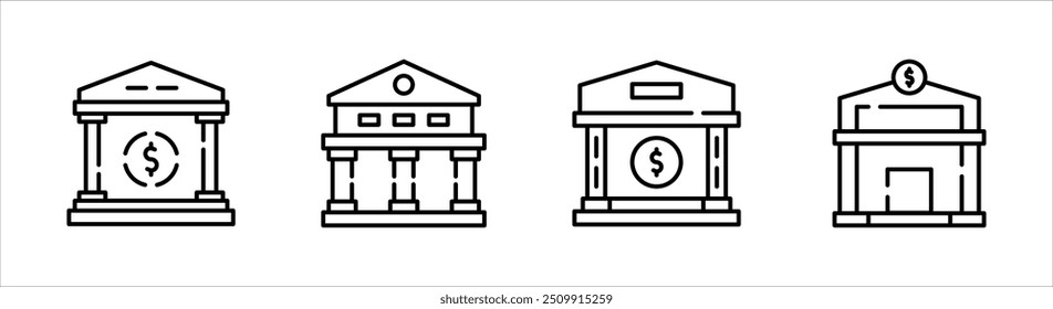 Conjunto de ícones de banco. ícones vetoriais de banco, museu, edifício, universidade, negócios, no fundo branco.