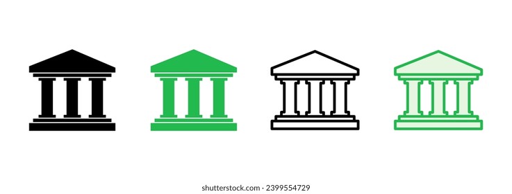 Juego de iconos de banco. icono del vector de banco, museo, universidad
