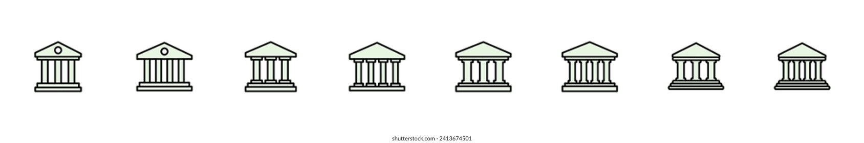 Juego de iconos de banco. icono del vector de banco, museo, universidad
