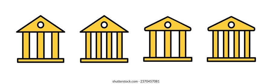 Bank icon set for web and mobile app. Bank sign and symbol, museum, university