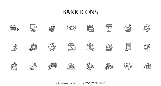 Bank icon set.vector.Editable stroke.linear style sign for use web design,logo.Symbol illustration.