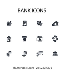 Ícone do banco set.vetor.Sinal de estilo traço.linear editável para uso com design da Web,ilustração logo.Symbol.