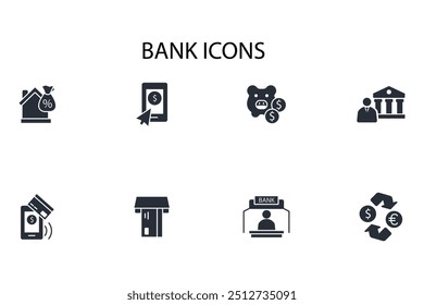Bank icon set.vector.Editable stroke.linear style sign for use web design,logo.Symbol illustration.