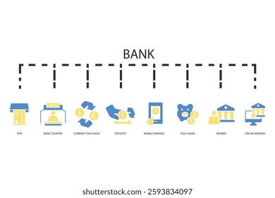 Bank icon set.vector.Editable stroke.linear style sign for use web design,logo.Symbol illustration.