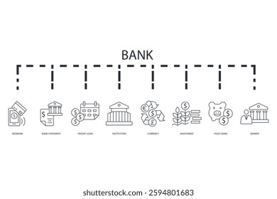 Bank icon set.vector.Editable stroke.linear style sign for use web design,logo.Symbol illustration.