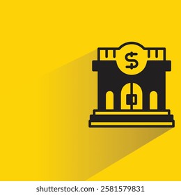 bank icon with shadow on yellow background