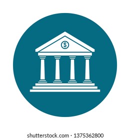 Bank icon. Sign facade building. Symbol of the building bank in the circle. Isolated on white background. Flat style. Vector illustration.