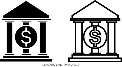bank icon, sign, or symbol in glyph and line style isolated on transparent background. Vector illustration