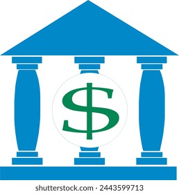 icono del banco ilustración vectorial simple, icono del banco con el signo del dólar, icono del banco, logotipo del banco, casa de dinero