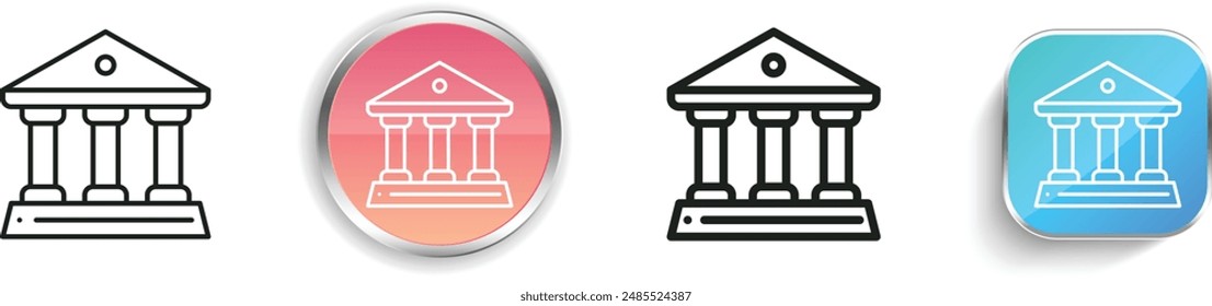 Banksymbol. Flaches, lineares, regelmäßiges Design im Button-Stil isoliert auf weißem Hintergrund