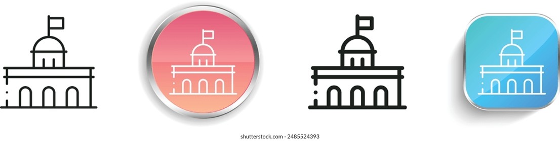 Banksymbol. Flaches, lineares, regelmäßiges Design im Button-Stil isoliert auf weißem Hintergrund