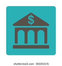 Bank icon. This flat rounded square button uses grey and cyan colors and isolated on a white background.