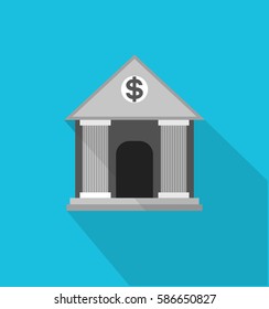 Bank icon in trendy flat style. Web site page and mobile app design element. Flat design in stylish colors. Isolated. Long Shadow. 