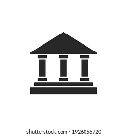 Bank icon. University black sign. Historic building with columns silhouette symbol. Vector isolated on white