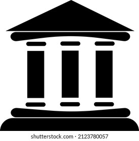 Bank icon. University black sign. Historic building with columns silhouette symbol. Vector isolated on white