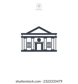 Bank icon vector depicts a stylized financial institution, symbolizing finance, banking, investment, savings, and money transactions