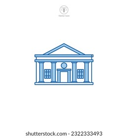 Bank icon vector depicts a stylized financial institution, symbolizing finance, banking, investment, savings, and money transactions