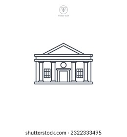 Bank icon vector depicts a stylized financial institution, symbolizing finance, banking, investment, savings, and money transactions
