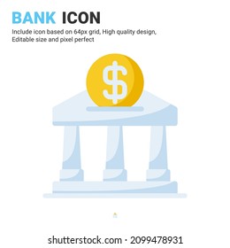 Bank icon vector with flat color style isolated on white background. Vector illustration banking sign symbol icon concept for digital business, finance, industry, company, apps, web and all project