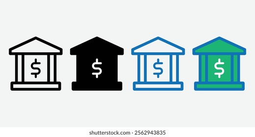 Bank Icon Vector. Bank front building illustration icon set. Bank building icon. Home Loan Icon.