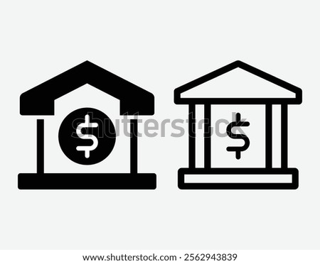 Bank Icon Vector. Bank front building illustration icon set. Bank building icon. Home Loan Icon.