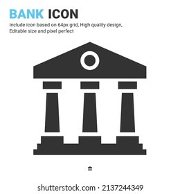Bank icon vector with glyph style isolated on white background. Vector illustration banking sign symbol icon concept for business, finance, industry, company, apps and all project