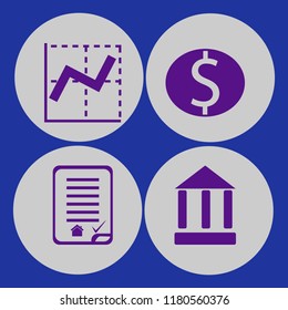 bank icon. bank vector icons set bank, dollar coin, house buying contract and graph