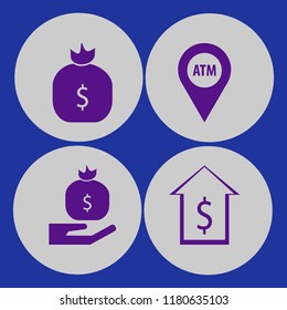 bank icon. bank vector icons set atm location, money bag, money bag hand and dollar