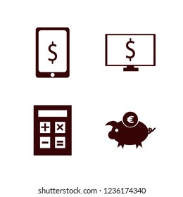 bank icon. bank vector icons set calculator, dollar symbol computer, euro piggy bank and dollar symbol phone