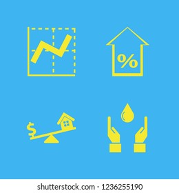 bank icon. bank vector icons set percent up, graph, hands drop and dollar house scales