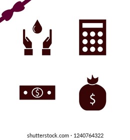 bank icon. bank vector icons set money bag, calculator, money cash and hands drop