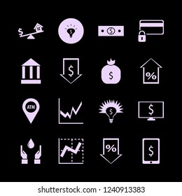 bank icon. bank vector icons set money cash, credit card lock, money bag and percent up