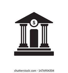 Bank icon vector. Money sign on bank icon. Flat design style on white background.