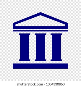 Bank Icon. Vector. Navy blue flat icon on transparent background.