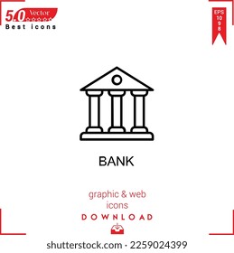 BANK icon vector on white background. Simple, isolated, flat icons, icons, apps, logos, website design or mobile apps for business marketing management,
UI UX design Editable stroke.EPS10