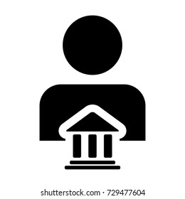 Bank Icon Vector With Person Profile Male Avatar Symbol for Banking and Finance in Glyph Pictogram illustration
