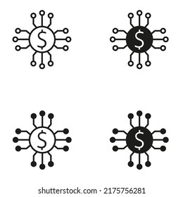 Juego de vectores de icono de banco. Colección de signos de ilustración de dinero. Símbolo o logotipo del Ministerio de Finanzas.