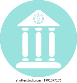 Bank icon, white bank icon on a blue background. Vector, cartoon illustration. Vector.