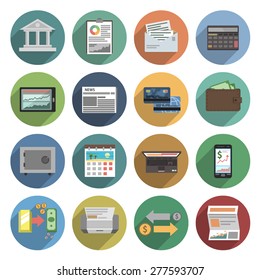 Bank icons flat set with atm money trading finance check isolated vector illustration