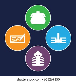 Bank icons set. set of 4 bank filled icons such as building, purse