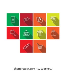 bank icons set with long shadow
