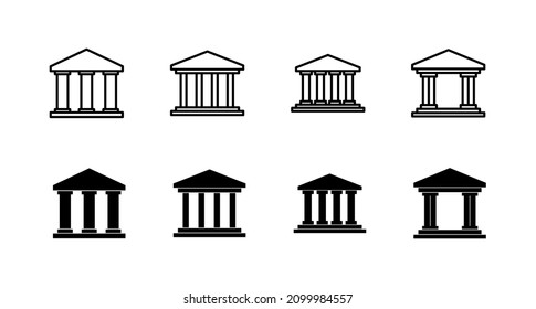 Bank icons set. Bank sign and symbol, museum, university