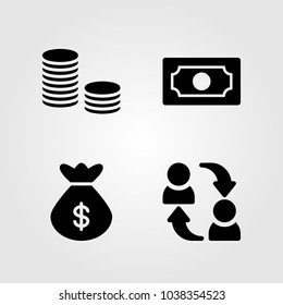 Bank icons set. Vector illustration bag, exchange, money bag and coins