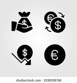 Bank icons set. Vector illustration dollar, money bag, exchange and euro
