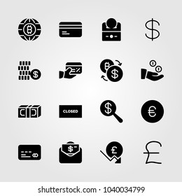 Bank icons set. Vector illustration coins, exchange, dollar and pound sterling