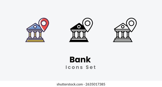 Bank Icons thin line and glyph vector icon stock illustration