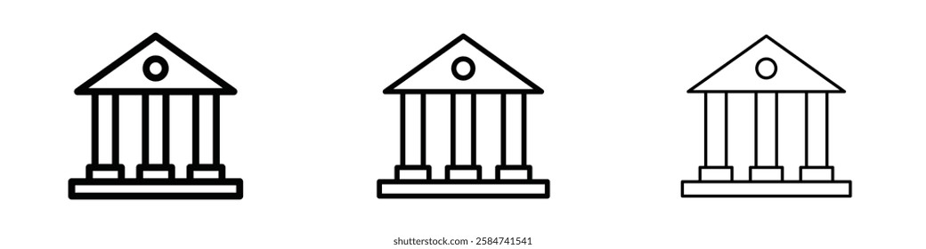 Bank icons in three different stroke lines