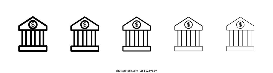 Bank icons vector set in different stroke line style